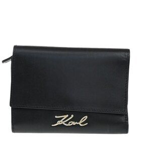 Karl Lagerfeld Signature Trifold Compact Wallet Leather Black GHW 03KP055